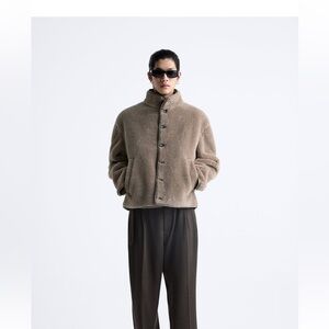 ZARA Teddy Fleece Sherpa Faux Fur Jacket Taupe Brown S M Winter 23